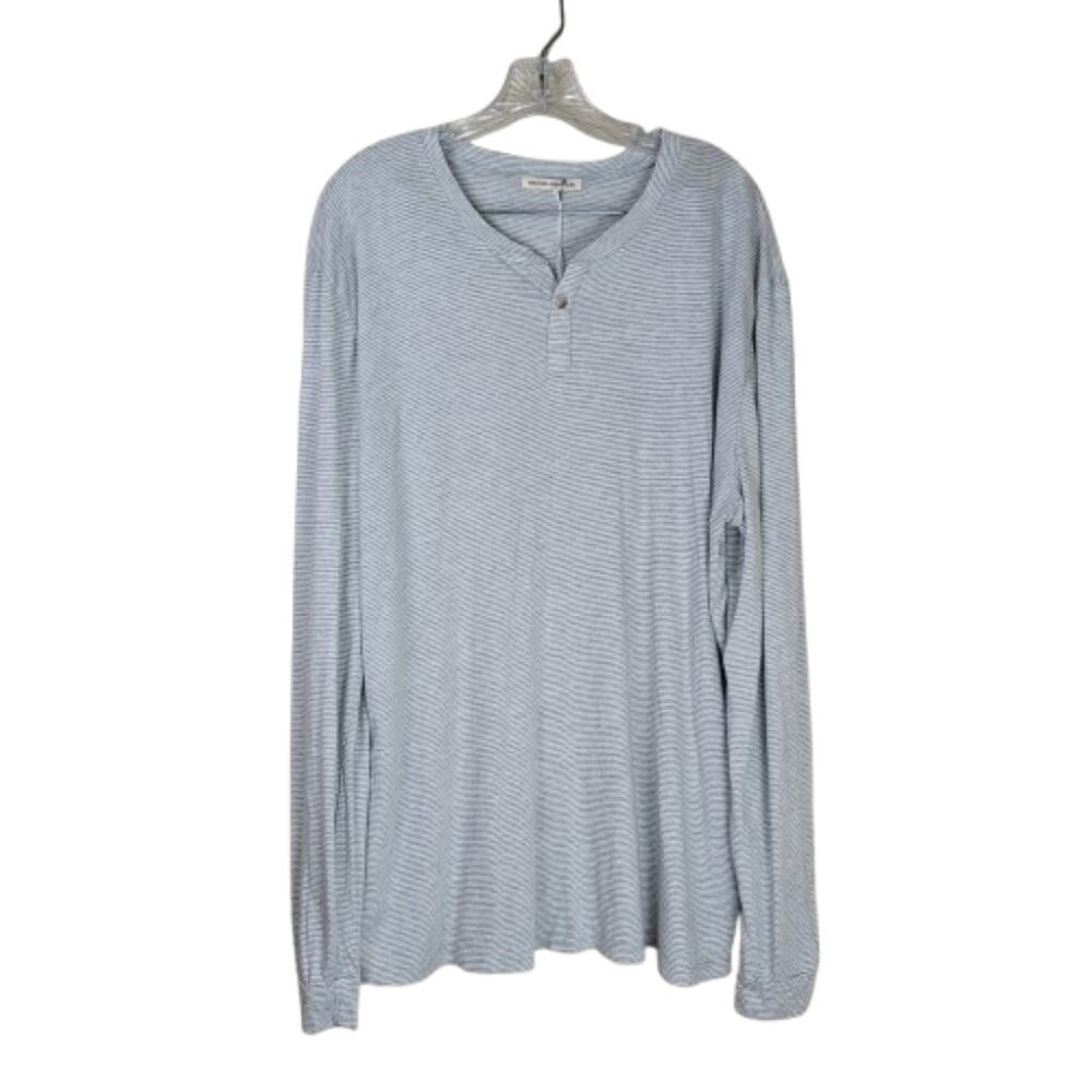 Marine Layer Peralta MicroModal Stripe Henley Gray Long Sleeve L